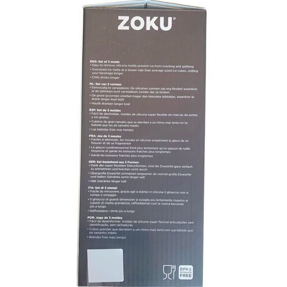 ZOKU Black Geometric Mixology Silicone Ice Molds - Set of 3 Sphere, Cube, Jack - Picture 3 of 3